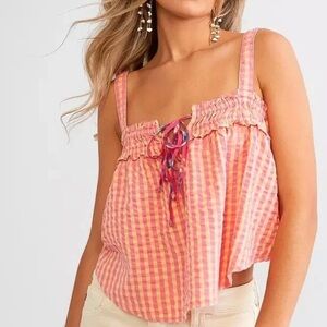 NEW FREE PEOPLE Picnic Party Top Women's Size LG Pink Combo